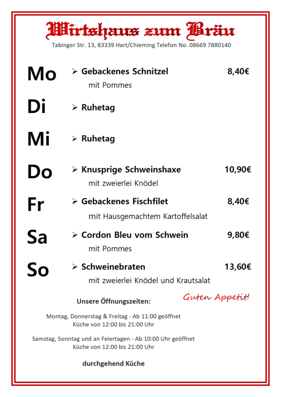 Wochenkarte Wochenkarte